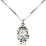 St. Theresa Medal, Sterling Silver - 18&quot; 1.2mm Sterling Silver Chain + Clasp