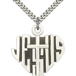 Heart of Jesus Cross Pendant, Sterling Silver - 24&quot; 2.4mm Rhodium Plate Endless Chain
