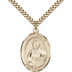 St. Pius X Medal, Gold Filled, Large - 24&quot; 2.4mm Gold Plated Chain + Clasp