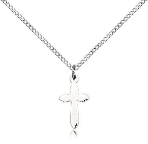 Cross Pendant, Sterling Silver - 18&quot; 1.2mm Sterling Silver Chain + Clasp