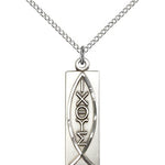 Fish Medal, Sterling Silver - 18&quot; 1.2mm Sterling Silver Chain + Clasp