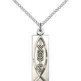Fish Medal, Sterling Silver - 18&quot; 1.2mm Sterling Silver Chain + Clasp