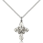 Cross Pendant, Sterling Silver - 18&quot; 1.2mm Sterling Silver Chain + Clasp