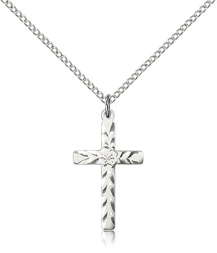 Cross Pendant, Sterling Silver - 18&quot; 1.2mm Sterling Silver Chain + Clasp