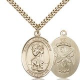 St. Christopher National Guard Medal, Gold Filled, Large - 24&quot; 2.4mm Gold Plated Chain + Clasp