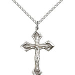 Crucifix Pendant, Sterling Silver - 18&quot; 1.2mm Sterling Silver Chain + Clasp