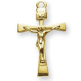 Crucifix Necklace Tapered Ends, 16 Karat Gold Over Sterling Silver with Chain - Gold-tone