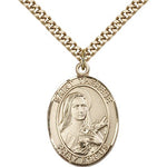 St. Therese of Lisieux Medal, Gold Filled, Large - 24&quot; 2.4mm Gold Plated Chain + Clasp