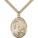 St. Therese of Lisieux Medal, Gold Filled, Large - 24&quot; 2.4mm Gold Plated Chain + Clasp