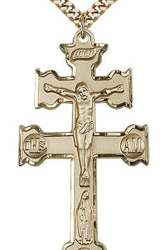 Caravaca Crucifix Pendant, Gold Filled - 24&quot; 2.4mm Gold Plated Endless Chain