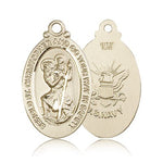 St. Christopher Navy Medal, 14 Karat Gold - 14 KT Yellow Gold