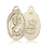 St. Christopher Navy Medal, 14 Karat Gold - 14 KT Yellow Gold