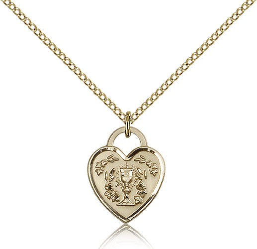 Communion Heart Medal, Gold Filled - Gold-tone
