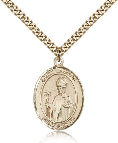 St. Austin Medal, Gold Filled, Large - 24&quot; 2.4mm Gold Plated Chain + Clasp