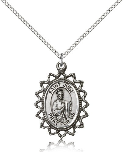 St. Jude Medal, Sterling Silver - 18&quot; 1.2mm Sterling Silver Chain + Clasp