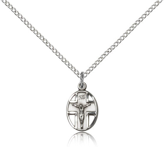 Crucifix Pendant, Sterling Silver - 18&quot; 1.2mm Sterling Silver Chain + Clasp