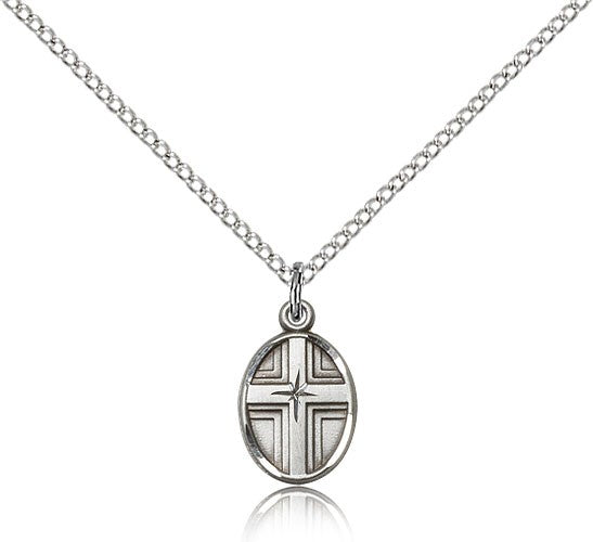 Cross Pendant, Sterling Silver - 18&quot; 1.2mm Sterling Silver Chain + Clasp