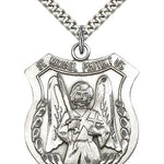 St. Michael the Archangel Medal, Sterling Silver - 24&quot; 2.4mm Rhodium Plate Endless Chain