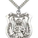 St. Michael the Archangel Medal, Sterling Silver - 24&quot; 2.4mm Rhodium Plate Endless Chain