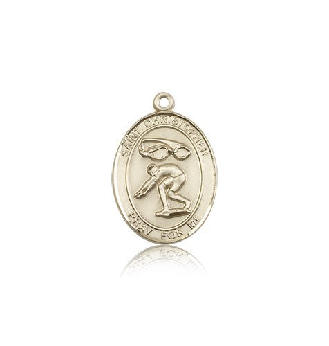 St. Christopher Swimming Medal, 14 Karat Gold, Medium - 14 KT Yellow Gold
