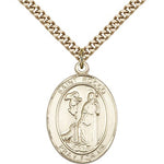 St. Rocco Medal, Gold Filled, Large - 24&quot; 2.4mm Gold Plated Chain + Clasp
