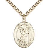 St. Rocco Medal, Gold Filled, Large - 24&quot; 2.4mm Gold Plated Chain + Clasp