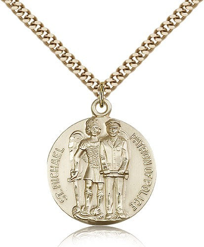 St. Michael the Archangel Medal, Gold Filled - 24&quot; 2.4mm Gold Plated Endless Chain