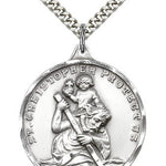 St. Christopher Medal, Sterling Silver - 24&quot; 2.4mm Rhodium Plate Endless Chain