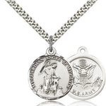 Army Guardian Angel Medal, Sterling Silver - 24&quot; 2.4mm Rhodium Plate Endless Chain