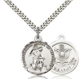 Army Guardian Angel Medal, Sterling Silver - 24&quot; 2.4mm Rhodium Plate Endless Chain