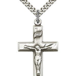 Crucifix Pendant, Sterling Silver - 24&quot; 2.4mm Rhodium Plate Endless Chain