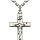 Crucifix Pendant, Sterling Silver - 24&quot; 2.4mm Rhodium Plate Endless Chain