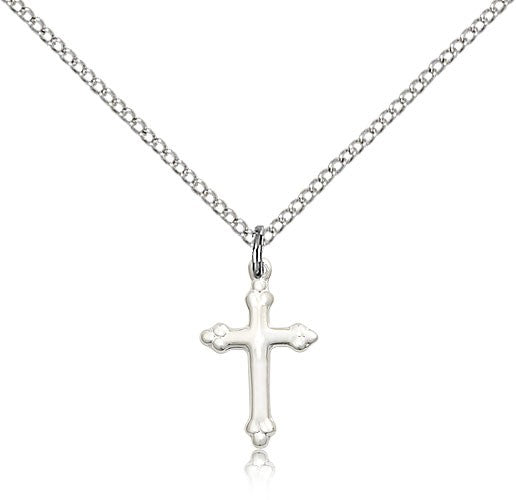 Cross Pendant, Sterling Silver - 18&quot; 1.2mm Sterling Silver Chain + Clasp