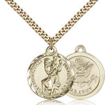 St. Christopher Army Medal, Gold Filled - 24&quot; 2.4mm Gold Plated Endless Chain