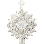 Monstrance Medal, Sterling Silver - 24&quot; 2.4mm Rhodium Plate Endless Chain