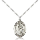 St. Joan of Arc Medal, Sterling Silver, Medium - 18&quot; 1.2mm Sterling Silver Chain + Clasp