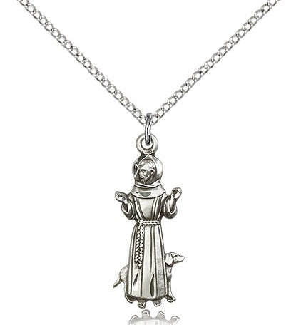 St. Francis Medal, Sterling Silver - 18&quot; 1.2mm Sterling Silver Chain + Clasp