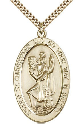 St. Christopher Medal, Gold Filled - 24&quot; 2.4mm Gold Plated Endless Chain