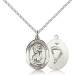 St. Christopher Paratrooper Medal, Sterling Silver, Medium - 18&quot; 1.2mm Sterling Silver Chain + Clasp