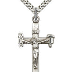 Crucifix Pendant, Sterling Silver - 24&quot; 2.4mm Rhodium Plate Endless Chain