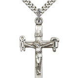 Crucifix Pendant, Sterling Silver - 24&quot; 2.4mm Rhodium Plate Endless Chain