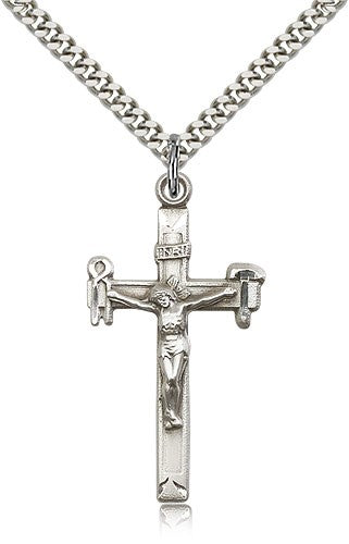 Crucifix Pendant, Sterling Silver - 24&quot; 2.4mm Rhodium Plate Endless Chain