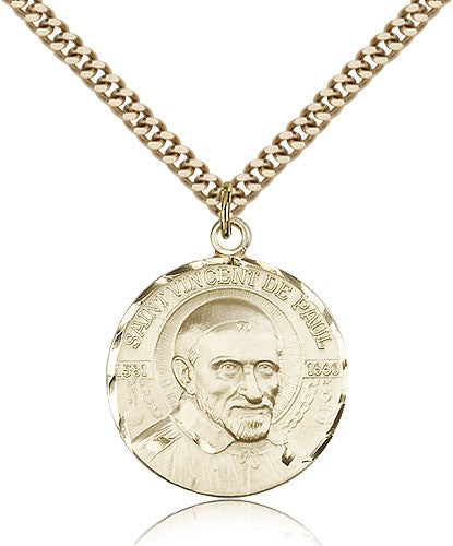 St. Vincent De Paul Medal, Gold Filled - 24&quot; 2.4mm Gold Plated Endless Chain