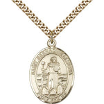 St. Bernadine of Sienna Medal, Gold Filled, Large - 24&quot; 2.4mm Gold Plated Chain + Clasp