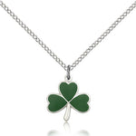 Shamrock Medal, Sterling Silver - 18&quot; 1.2mm Sterling Silver Chain + Clasp
