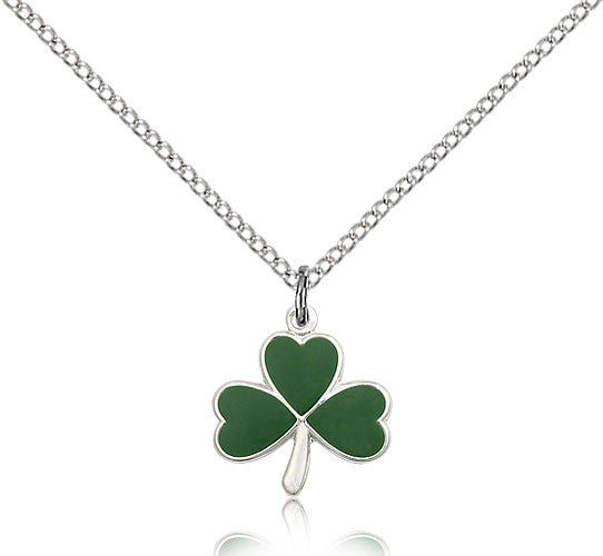 Shamrock Medal, Sterling Silver - 18&quot; 1.2mm Sterling Silver Chain + Clasp