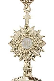 Monstrance Medal, Gold Filled - 24&quot; 2.4mm Gold Plated Endless Chain