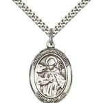 St. Januarius Medal, Sterling Silver, Large - 24&quot; 2.4mm Rhodium Plate Chain + Clasp