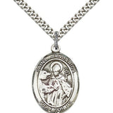 St. Januarius Medal, Sterling Silver, Large - 24&quot; 2.4mm Rhodium Plate Chain + Clasp