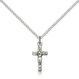Crucifix Pendant, Sterling Silver - 18&quot; 1.2mm Sterling Silver Chain + Clasp